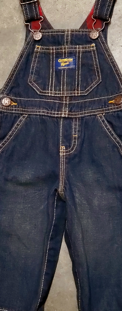 OshKosh B'gosh Vestbak Baby 9-12 mo Overalls Denim Jean Dark Wash Plaid Lined